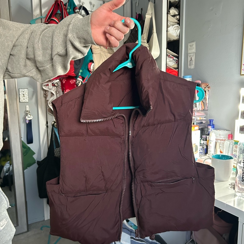 Dark Brown Puffer Vest cropped